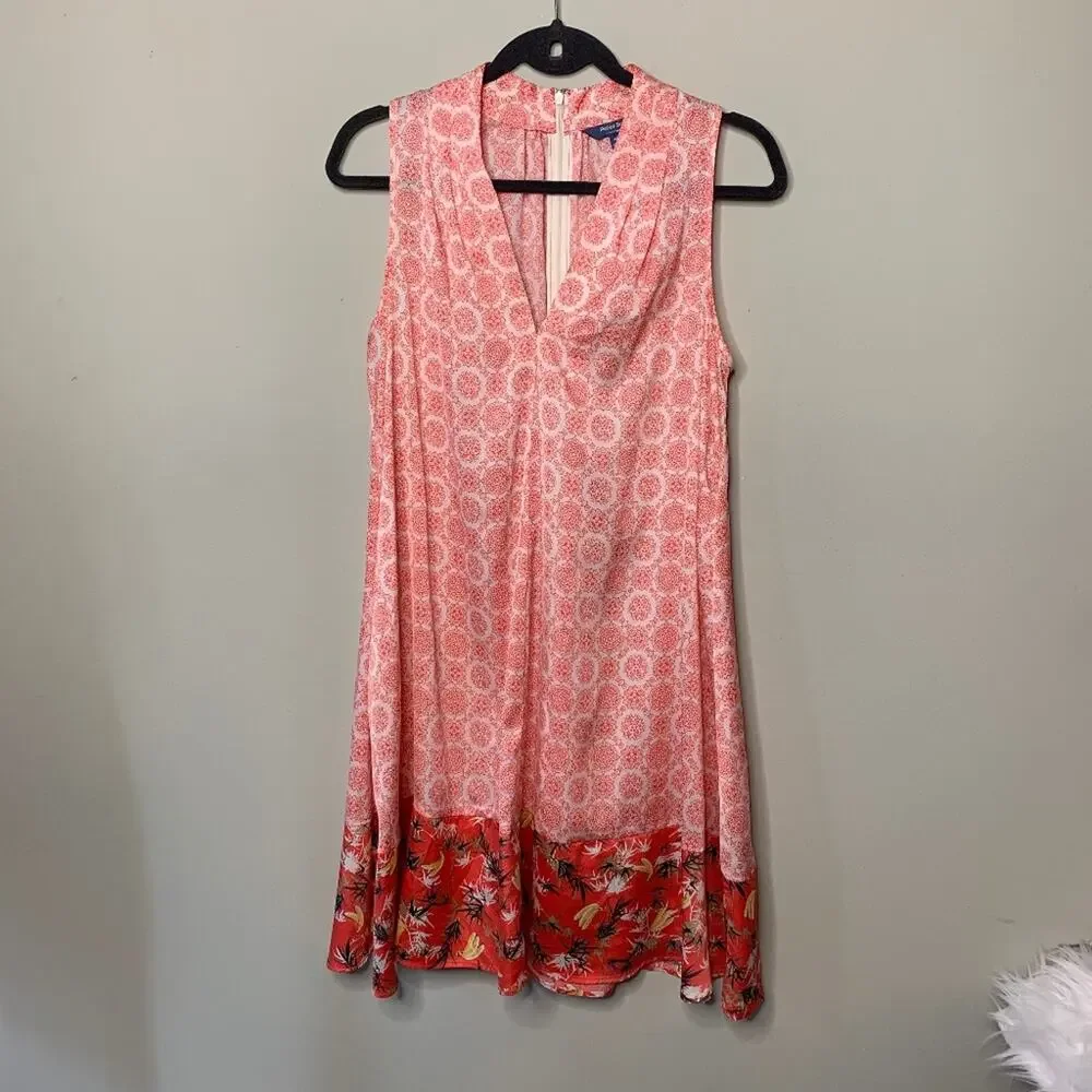 Peter Som for DesigNation Shift Dress Womens M Coral Geometric Floral‎ V-Neck